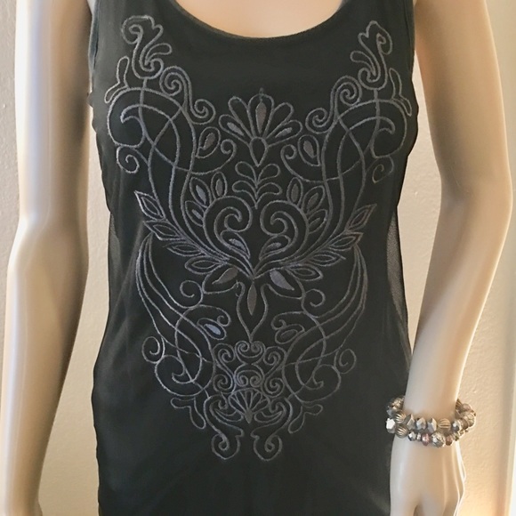 Cynthia Rowley Black & Gray Sheer Embroidered Tank - Picture 2 of 4